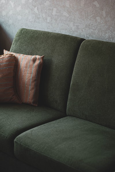 Gray brown pillows on the sofa
